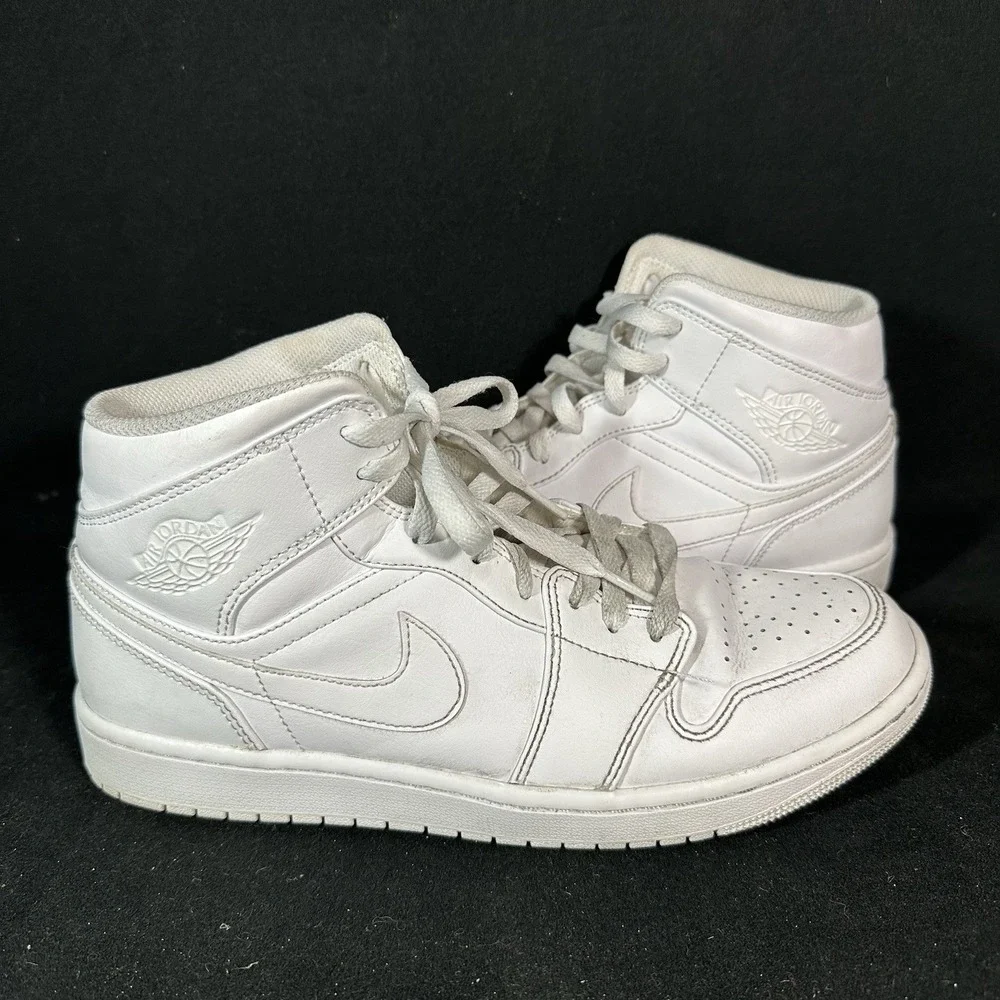 Air Jordan 1 Mid Triple White Leather Mid Top Mens Size 10